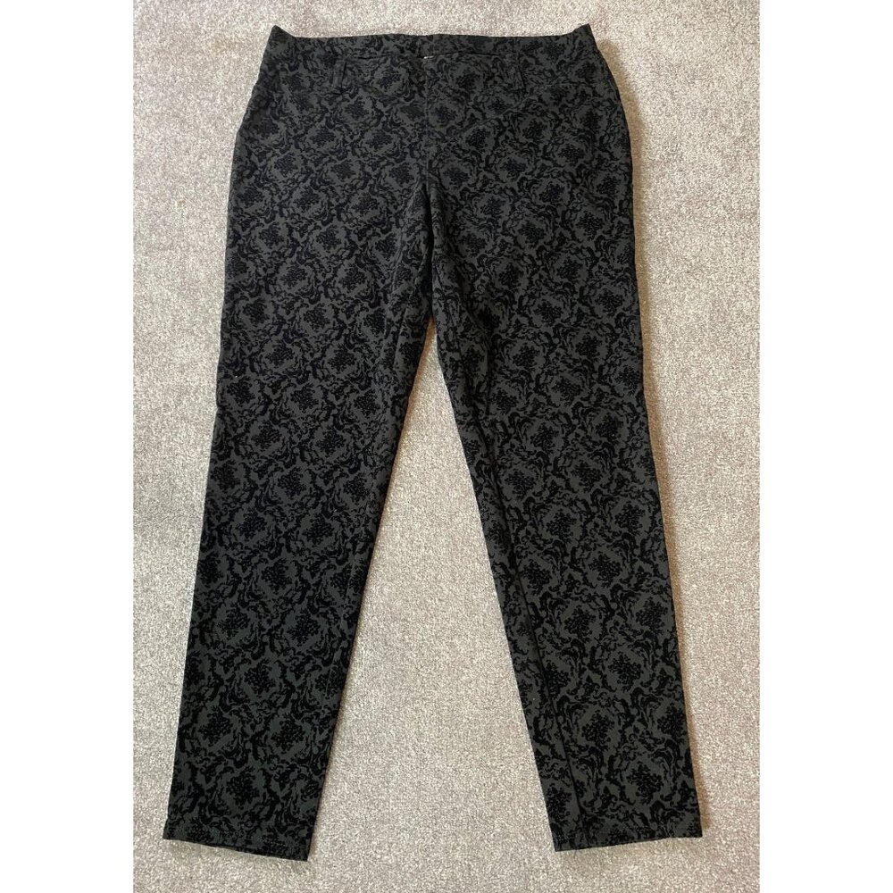 Faded Glory Black Damask Patterned Stretch Pants XL 16-18